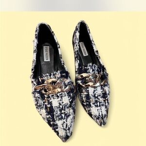 Steve Madden Women's Tweed Loafers - Navy and White